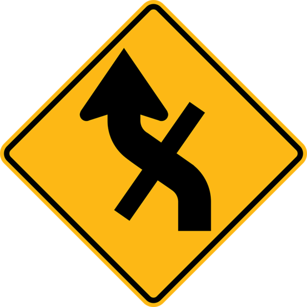 W1-10eL Left Reverse Curve Cross Road Symbol Sign