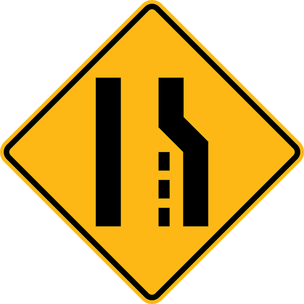 W4-2R Lane Ends Symbol Right Sign