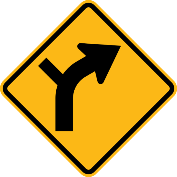 W1-10R Combination Horizontal Alignment Curve Side Road Symbol Right Sign