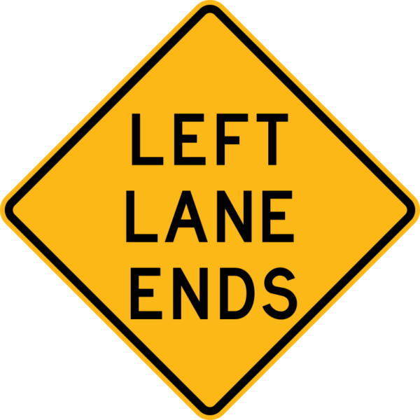 W9-1L Left Lane Ends Sign