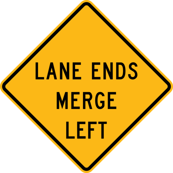 W9-2L Lane Ends Merge Left Sign