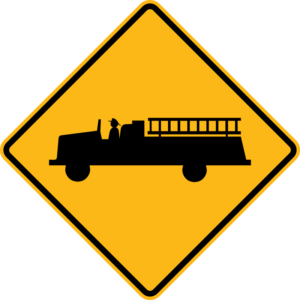 Diamond yellow firetruck sign