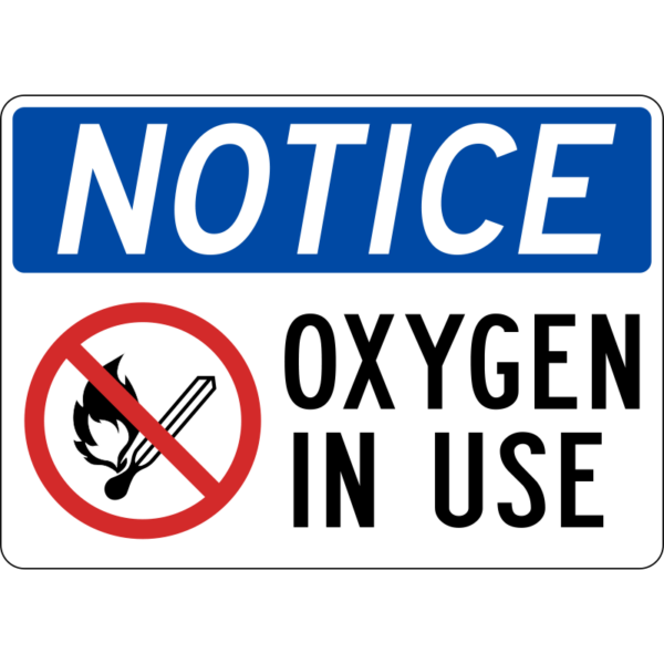 White and blue oxygen in use sign