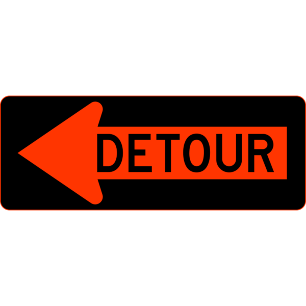 M4-10L Detour In Arrow Left Construction Sign