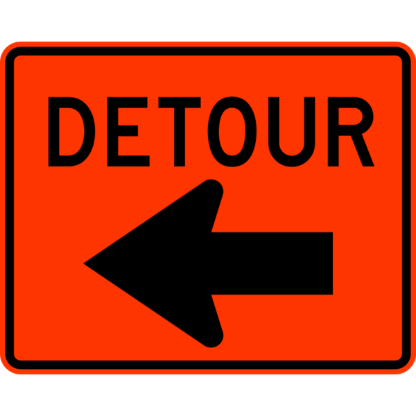M4-9L Detour Left Arrow Construction Sign