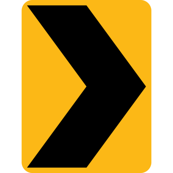 Rectangular yellow sign with black arrow pointing to the left.