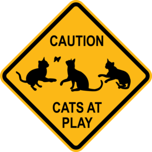 Diamond yellow Caution Cats at Play Sign