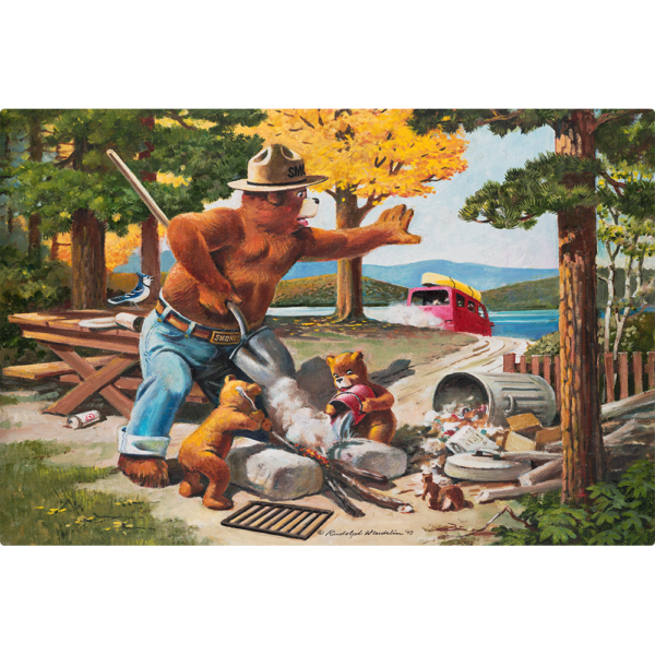 Smokey Bear Sign of Smokey putting out a fire.