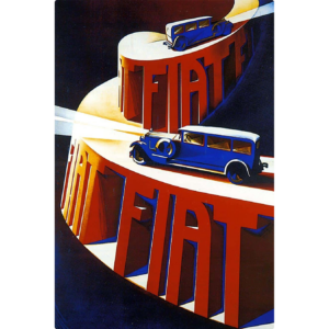 Image of cars driving up a road with the word FIAT under the road surface
