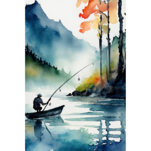 Watercolor fisherman on a boat. Watercolor Cast