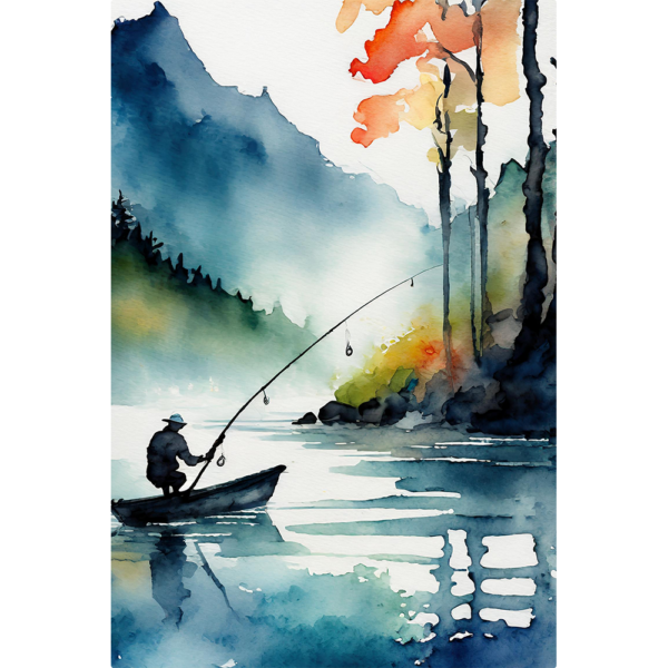 Watercolor fisherman on a boat. Watercolor Cast