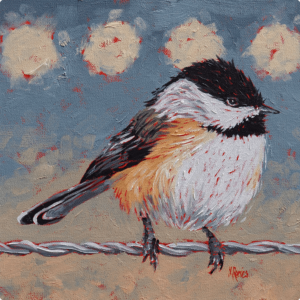 Bird Painting - Chickadee On A Wire , A print of Molly Reeves' painting, Chickadee On A Wire.