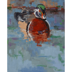 Duck Painting - Gatekeeper , A painting of a mallard duck in water.
