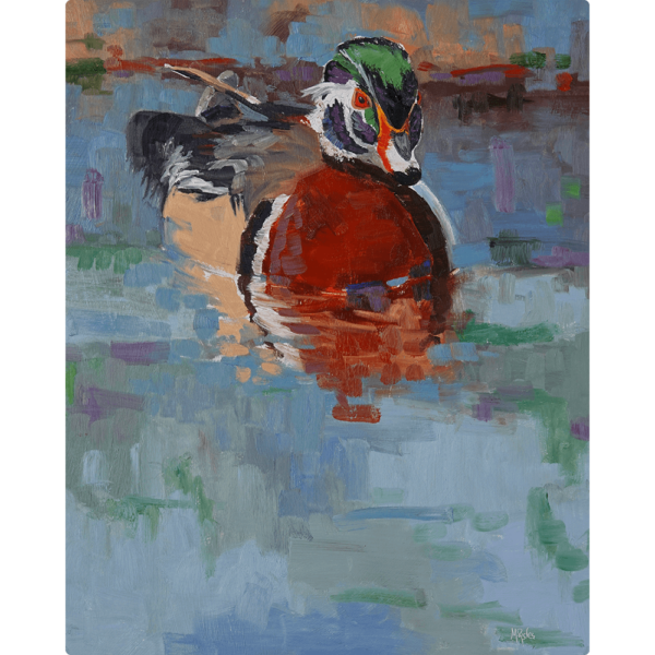 Duck Painting - Gatekeeper , A painting of a mallard duck in water.