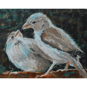 Bird Wall Art - With a Little Help from My Friends . A painting of two birds sitting next to each other.