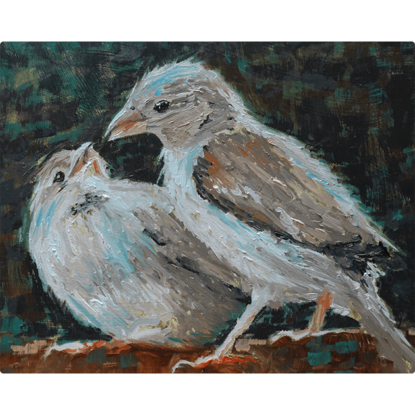 Bird Wall Art - With a Little Help from My Friends . A painting of two birds sitting next to each other.