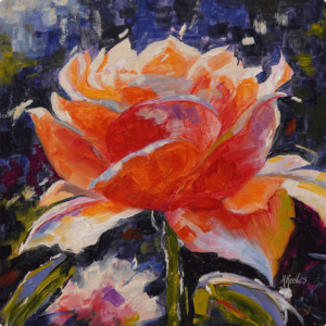 Rose Art - Dynamo- A painting of a single rose dappled in light.