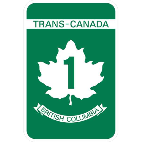 Trans-Canada British Columbia Highway sign in green and white.