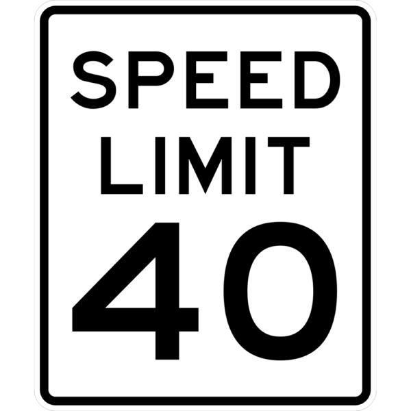 A R2-1 Speed Limit 40 Sign with black text.