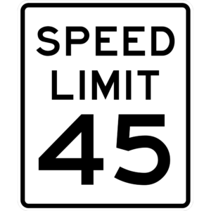 A R2-1 Speed Limit 45 Sign in black text.
