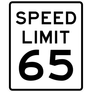 R2-1 Speed Limit 65 sign in black text.