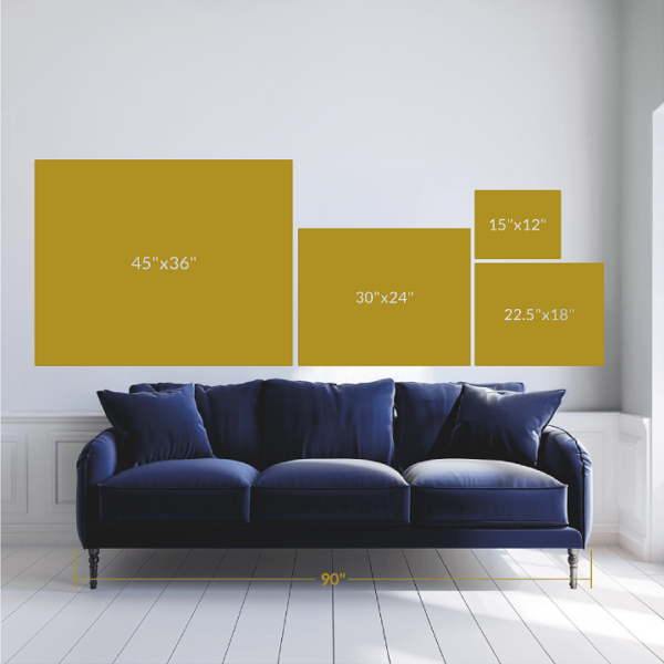 Image showing the scale of artwork above a couch.
