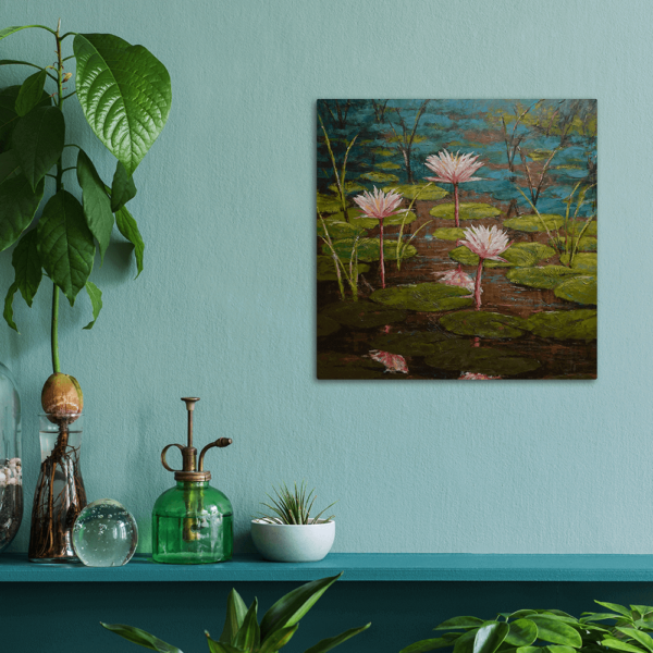 An aluminum print of Captivated hung up on a wall.