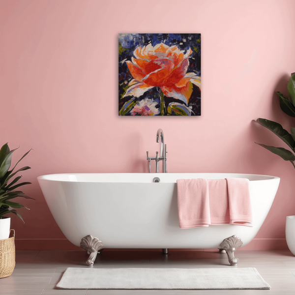 The Dynamo painting hung up above a bathtub.