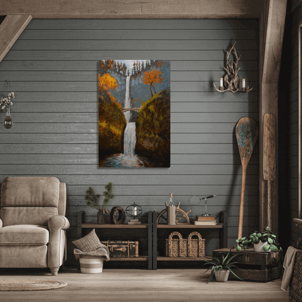 Living Proof painting hung up on a living room wall.