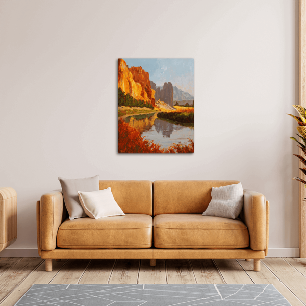 A print of Walk My Way on a wall above a couch.